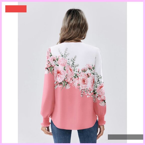 Puff Sleeve Pleated Blouse Long Sleeve Crew Neck Work Casual Top S-3XL - Picture 4 of 4